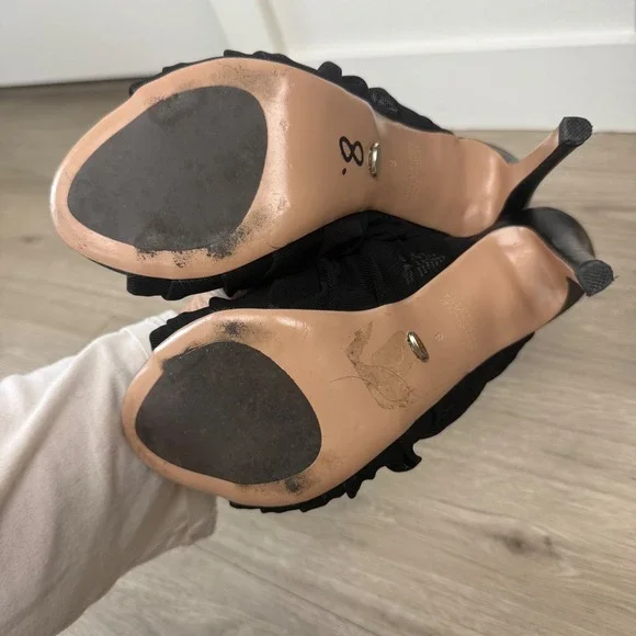 Tony Bianco Black Adee Mesh Ruched High Heel Mules - Picture 13 of 14